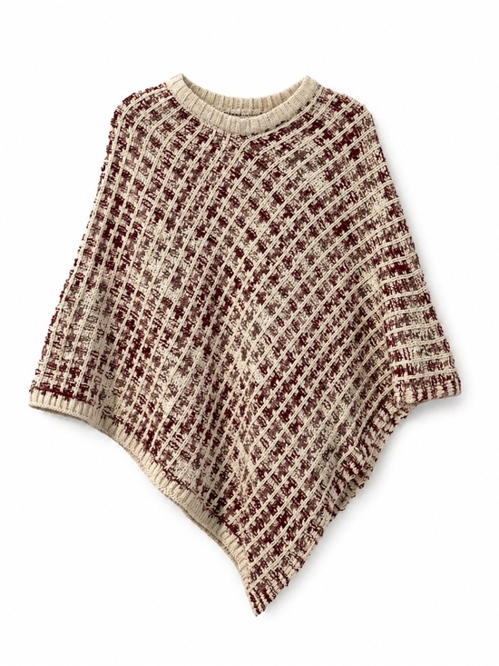 Simply Noelle Sweaters - Simply Noelle Cream and Burgundy Knit Poncho